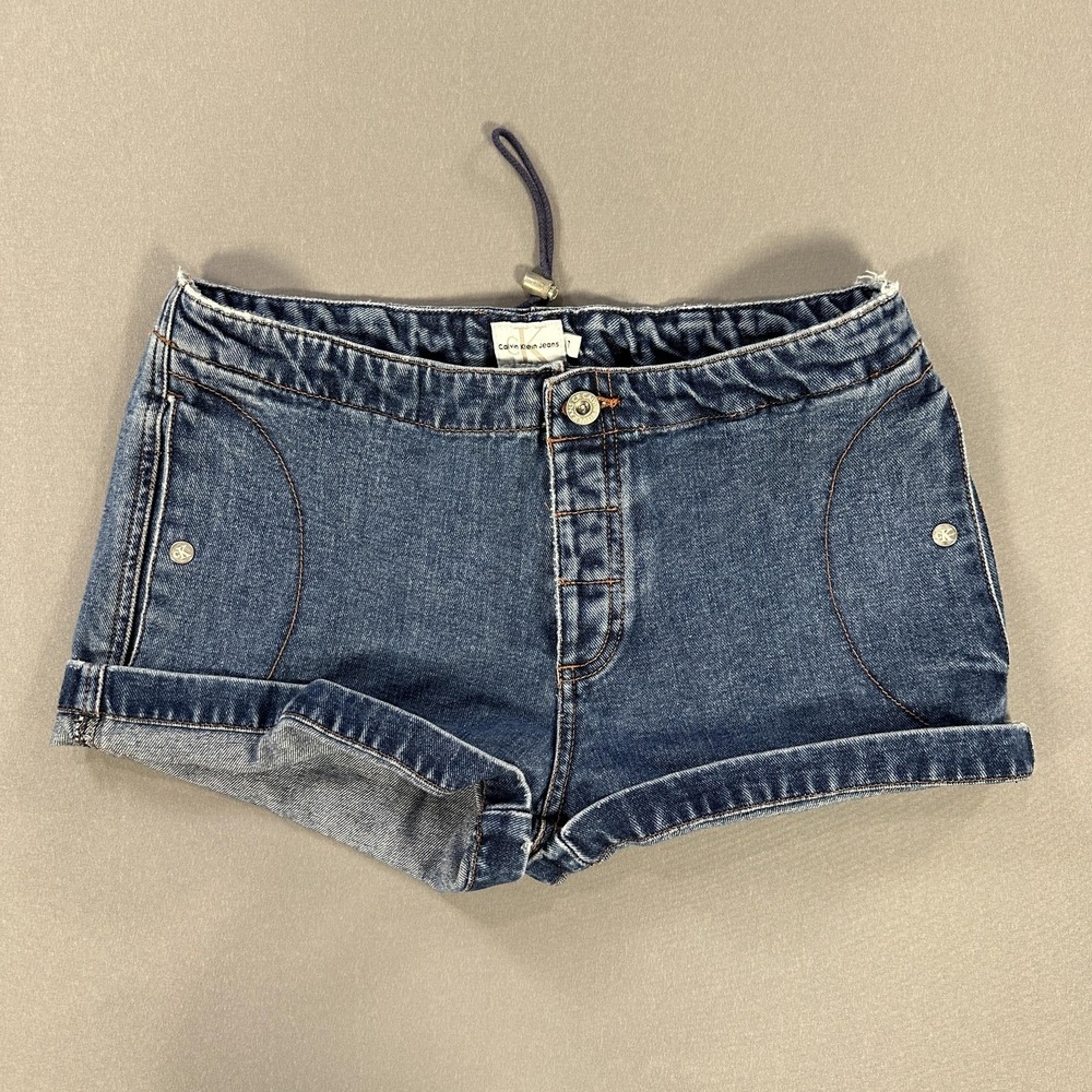 Calvin Klein Jeans Shorts Girls 7 Blue Denim Hot Pants Adjustable Waist Summer